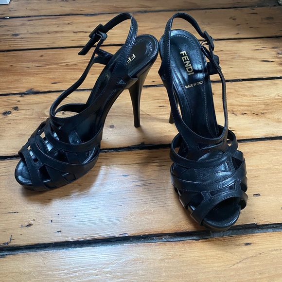 FENDI spuntata cuoietto nero heels sandal black Size 37 - Picture 14 of 16